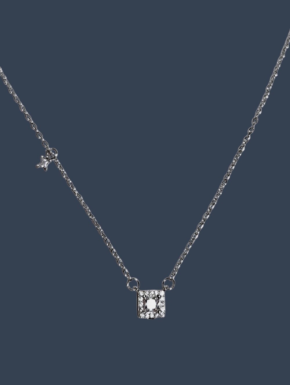 Sterling Silver Halo Princess Square Pendant & Chain Necklace